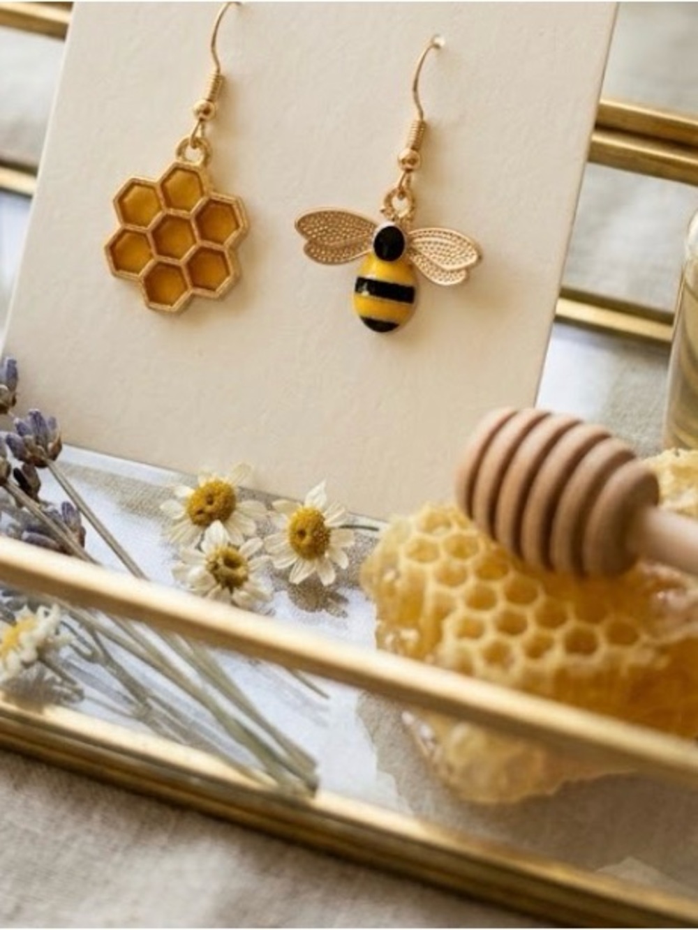Gold-Tone Bee and Honeycomb Drop Earrings in Yellow - Women's Jewelry - Picture 2 of 4